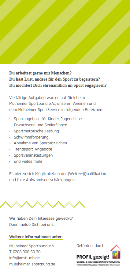 Flyer "Übungsleitung gesucht" 2. Seite mit Beschreibung