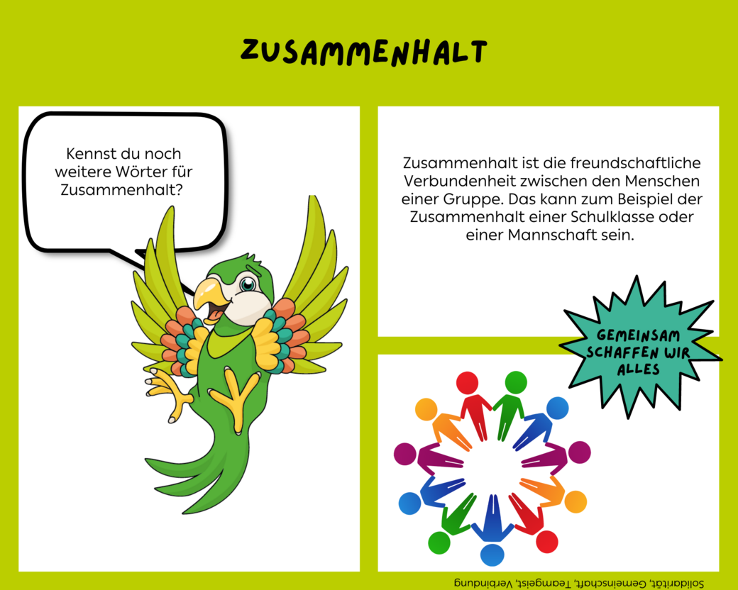 Comic-Erklärung des Werts "Zusammenhalt"