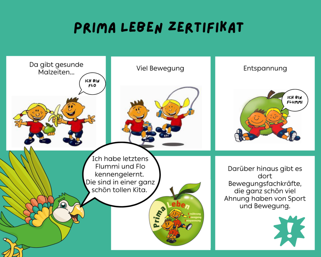 Comic-Erklärung des Projekts "Prima Leben Zertifikat"